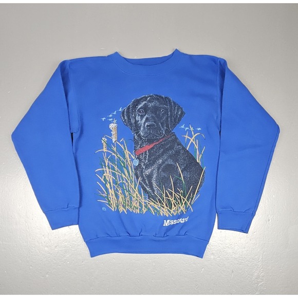 Vintage Labrador Retriever Sweatshirt Womans Med.‎ Blue 90s Missouri Cottagecore - Picture 1 of 7